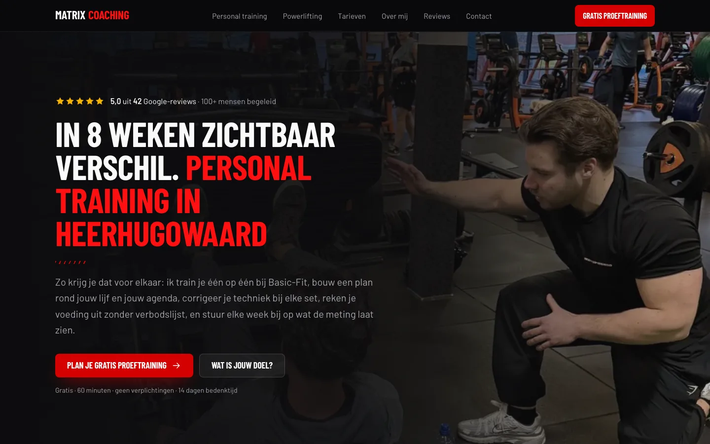 Homepage van Matrix Coaching, personal training in Heerhugowaard