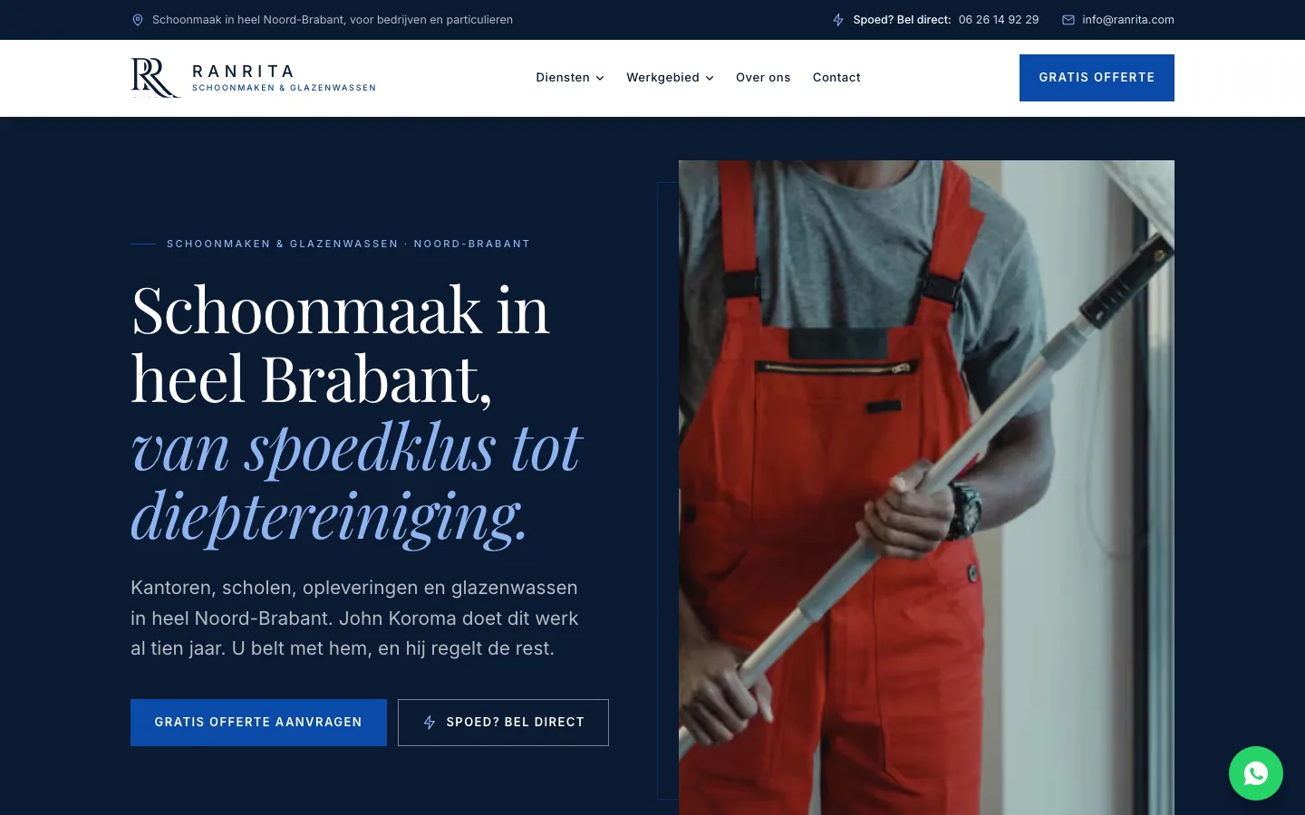 Homepage van RanRita, schoonmaakbedrijf in Noord-Brabant