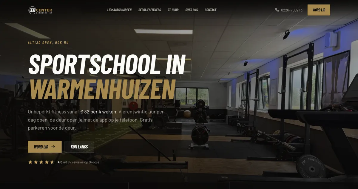 Homepage van Fitcenter Warmenhuizen, sportschool in Warmenhuizen